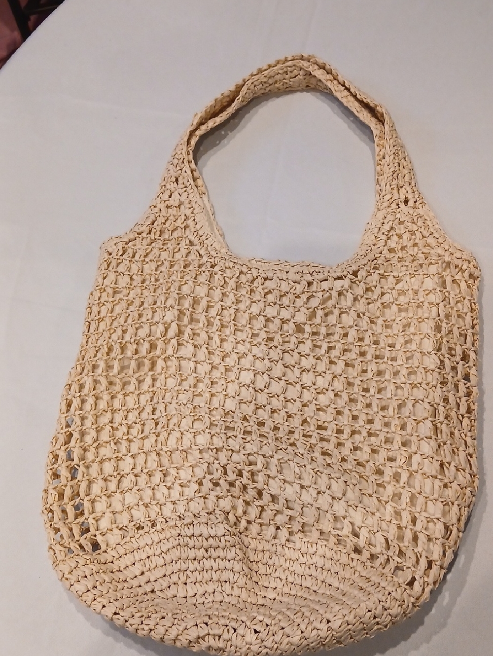 Haute Hippie Beige Crochet Straw Tote